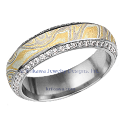 Mokume Juicy Double Wedding Band in platinum and summer mokume