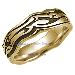Tribal Wedding Band in 18k Yellow Gold