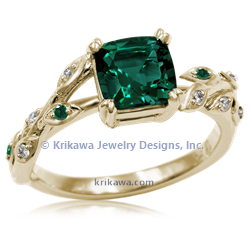 Ultimate Leaf Engagement Ring with Natural Sapphire, emerald and diamond accent stones