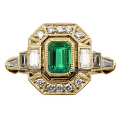 deco floating halo emerald 18k yellow gold