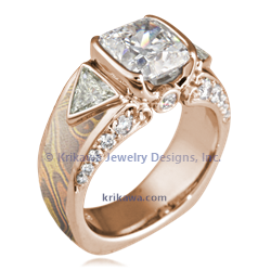 Elegant Mokume Curls with Bezel setting. 14k rose gold with trigold mokume