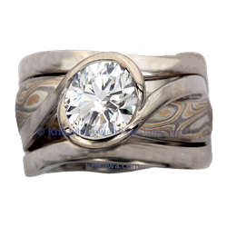 Mokume River Twist with enhancer in 14k white gold