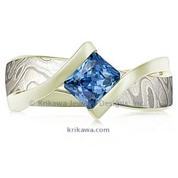 Mokume Twist Winter 14kGG Square Radiant Sapphire