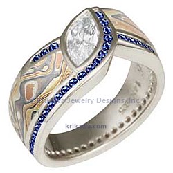 MWDX mokume wave diamond crossing 14k white autumn sapphire accents
