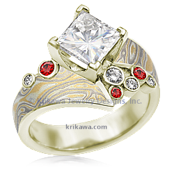 SFME 14kY Liner Summer Mokume Mixed Diamond/Ruby Accents