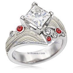 SFME PLAT Liner Winter Mokume Mixed Diamond/Ruby Accents