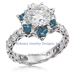 Snowflake Engagement Ring With Ocean Blue Diamond Accents