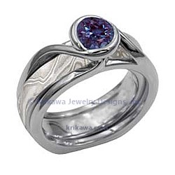 SWSC swirl scaffold white mokume 6mm alexandrite platinum