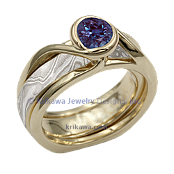 SWSC swirl scaffold white mokume alexandrite 14k yellow gold