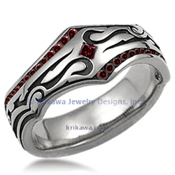 Tribal Wedding Band in platinum with red diamonds