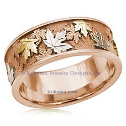 14k rose liner rail 18k yellow and white gold leaves