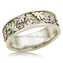 Nat White Back/Rails Green and Rose Leaves