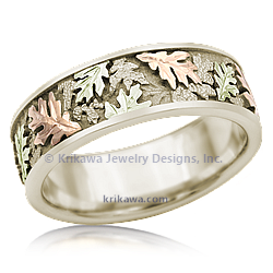 TRIO in 14k Nat White with 10k Green and 14k Rose Leaves