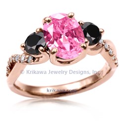 TSTE 14k rose pink oval sapphire black accents