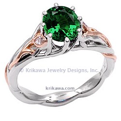 TTSE plat 14k rose green sapphire white accents