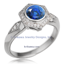Vintage Art Deco Engagement Ring with medium blue sapphire
