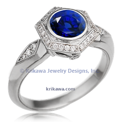 Vintage Art Deco Engagement Ring with blue sapphire