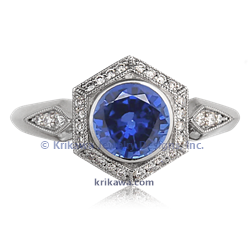 Vintage Art Deco Engagement Ring with medium blue sapphire