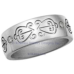 African Love Symbol Wedding Band with Diamonds