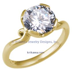 Artistic Engagement Ring Carved Mini Curls in 18k yellow gold with diamond