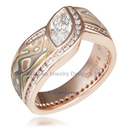 Autumn Mokume Wave Diamond Crossing Engagement Ring