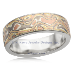 Autumn Mokume Wedding Band with platinum liner