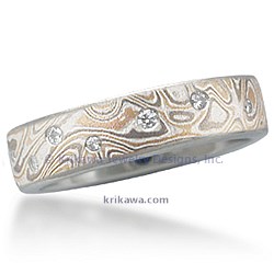 Champagne Mokume Wedding Band with Scattered Diamonds