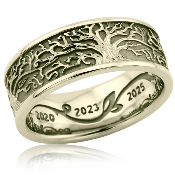 Tree Journey Wedding Band in 14k Green Gold