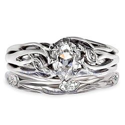 Diamond Leaf Embracing Tree Branch Bridal Set