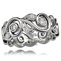 Vine and Leaf Wedding Band with White Diamonds