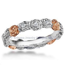 Ring O' Roses Wedding Band with Alternating Rose and White Gold with Diamonds 