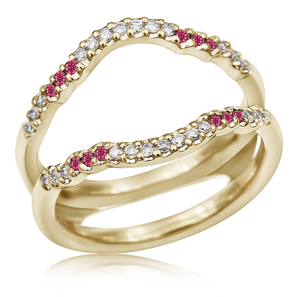 14k Yellow Gold Full Bead Set Enhancer with pink and white diamonds