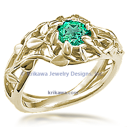 Goddess Wreath Engagement Ring in 14k Yellow Gold and Lab Emerald