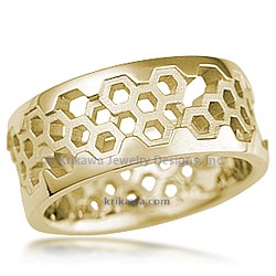 18k Yellow Gold Hex Wedding Band