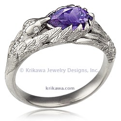 Hummingbird Engagement Ring with Purple Center Stone