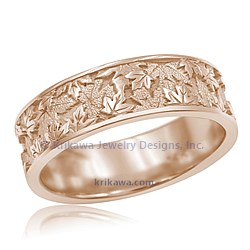 rose gold maple leaf wedding band