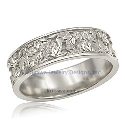 14k white gold maple leaf wedding band