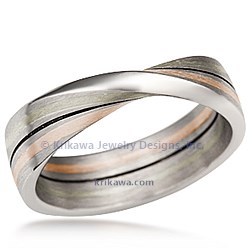 Mobius Strip Wedding Band in 18k White Gold with 14k white gold and 14k rose gold stripes