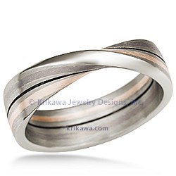 Natural Gold Mobius Strip Wedding Band with Rose Gold and Palladium Inlay