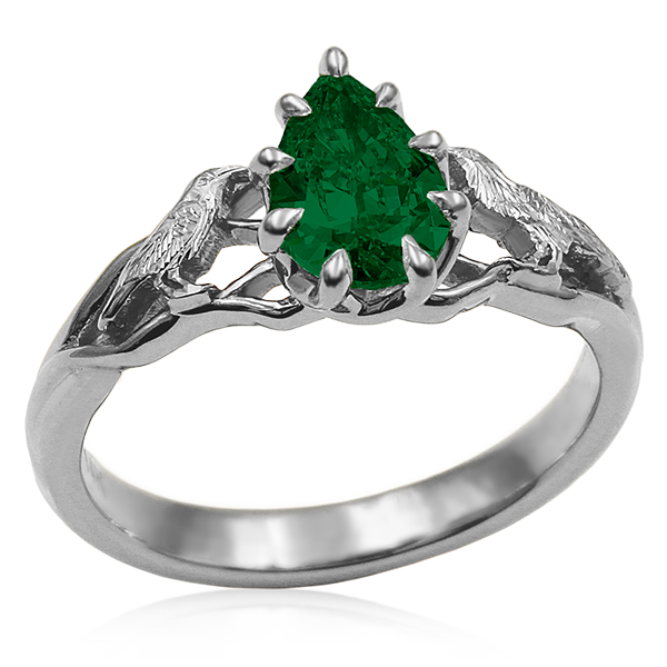 Bird Watcher Mock Up with Ravens Platinum and Emerald Green Center Stone