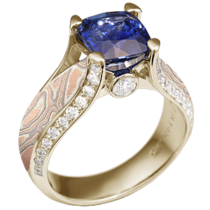 Juicy Light Engagement Ring Champagne Mokume 14k Yellow Gold Sapphire