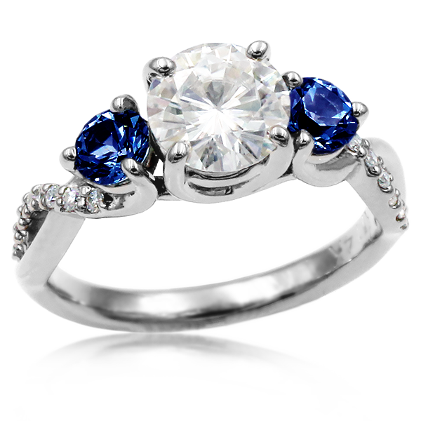 Three Stone Twist Diamond Side Sapphires Platinum