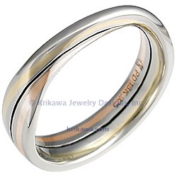 Mobius Strip Wedding Band with yellow and rose gold strips