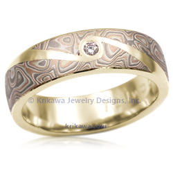 Mokume Flush Swirl Wedding Band  in 14k yellow gold with champagne mokume