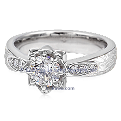 Iced Platinum Mokume Lotus Blossom Engagement Ring with Diamonds