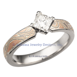 Mokume Princess Kite Engagement Ring in platinum with champagne mokume