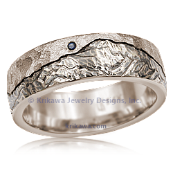 Mountain with Machinist Sky and Diamond Wedding Band in 14k White Gold