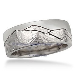 Mountain Wedding Band with 14k White Gold Sky