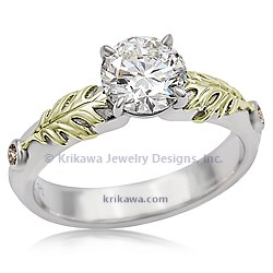 Oak Leaf Engagement Ring on 10k Green Gold and Platinum