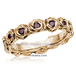 Ring of Roses Wedding Band in 14k Rose Gold and CE Purple Diamonds